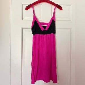 Twelfth Street by Cynthia Vincent Hot Pink & Black Silk Slip Dress. Size M.